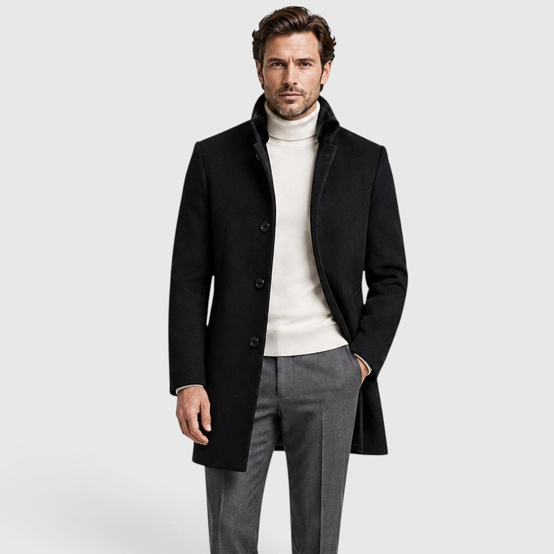 Men's Classic Woolen Lapel Coat in Black