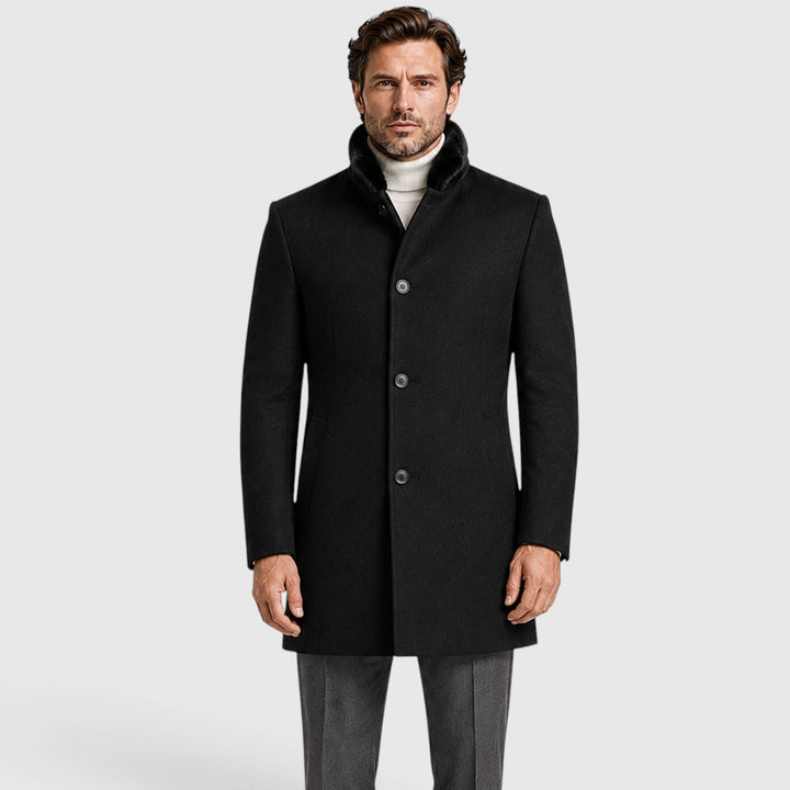 Men's Classic Woolen Lapel Coat in Black
