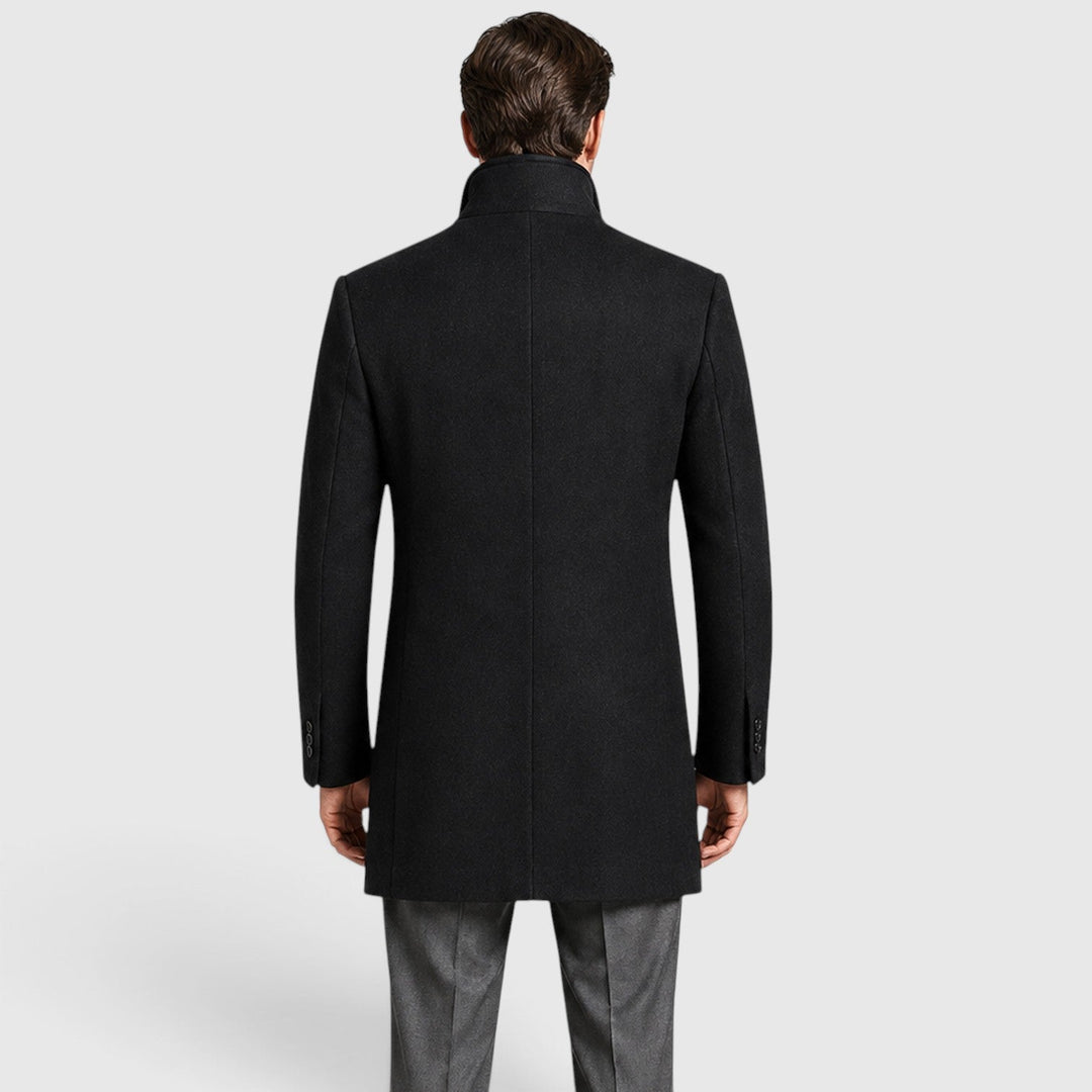 Men's Classic Woolen Lapel Coat in Black
