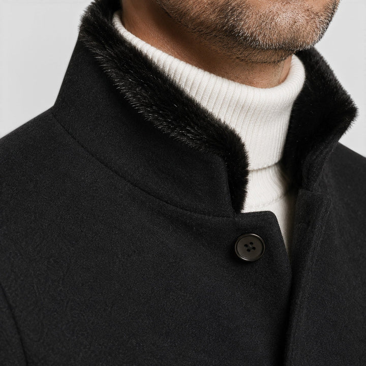 Men's Classic Woolen Lapel Coat in Black