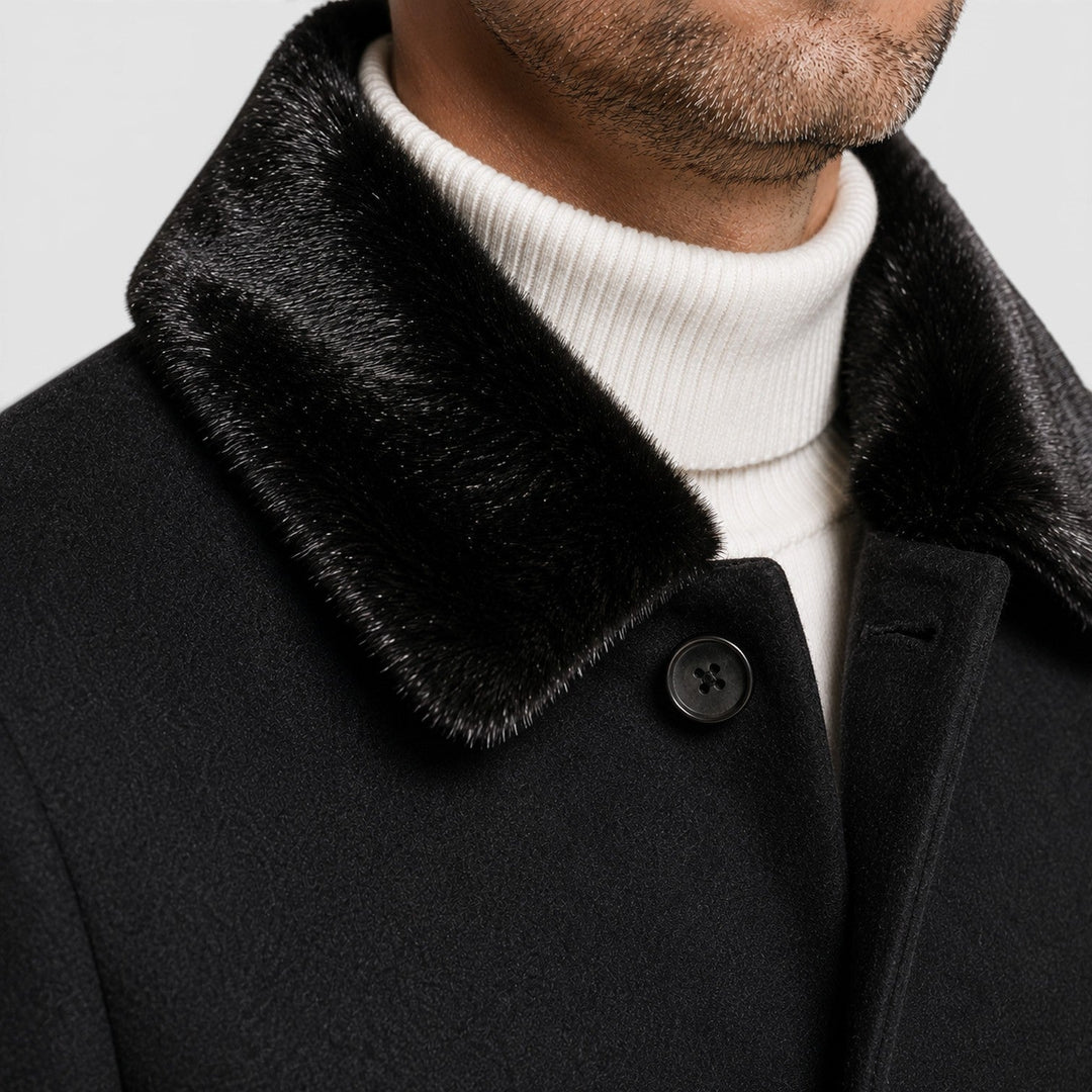 Men's Classic Woolen Lapel Coat in Black