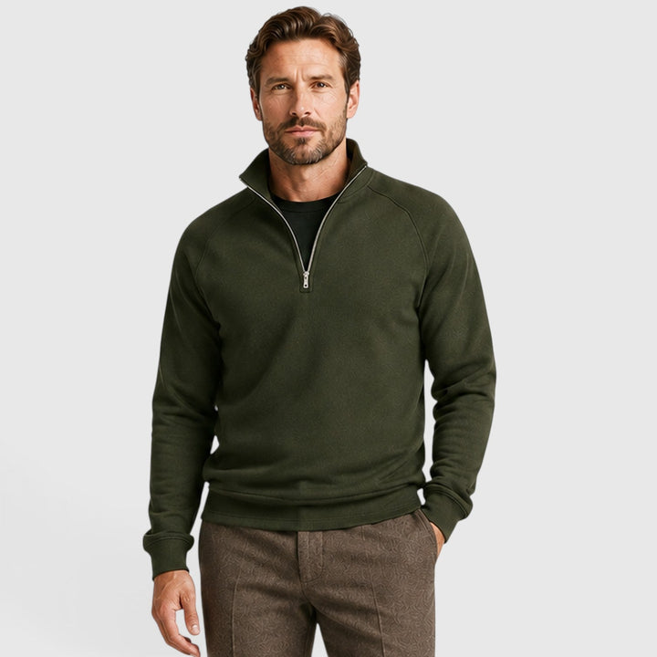 Men's Slim Fit Zip Neck Fleece Sweater with Stand Collar