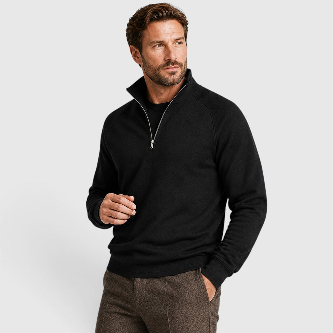 Men's Slim Fit Zip Neck Fleece Sweater with Stand Collar