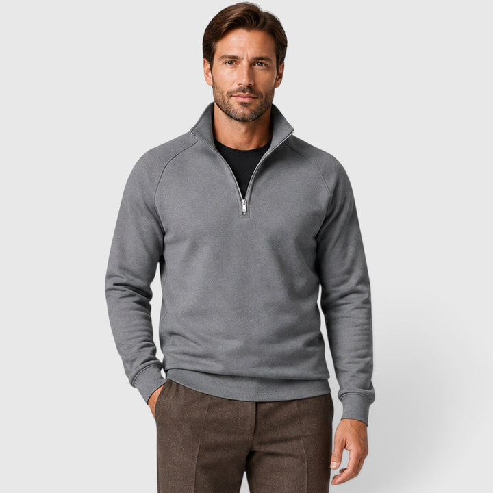 Men's Slim Fit Zip Neck Fleece Sweater with Stand Collar