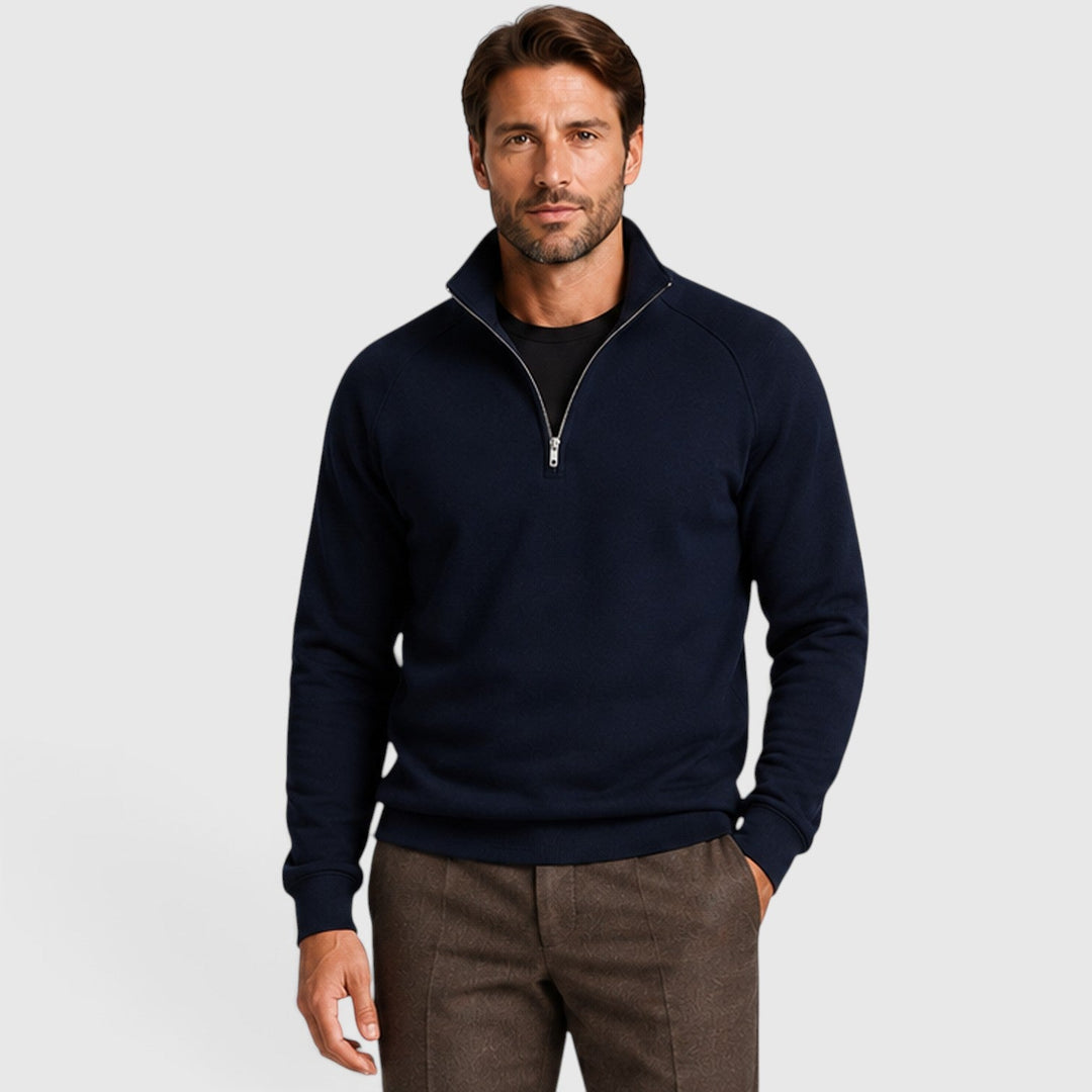 Men's Slim Fit Zip Neck Fleece Sweater with Stand Collar
