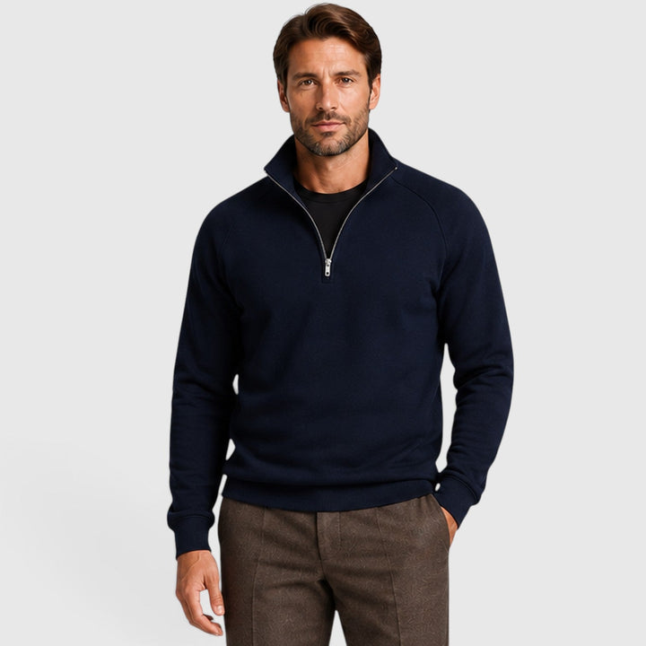 Men's Slim Fit Zip Neck Fleece Sweater with Stand Collar