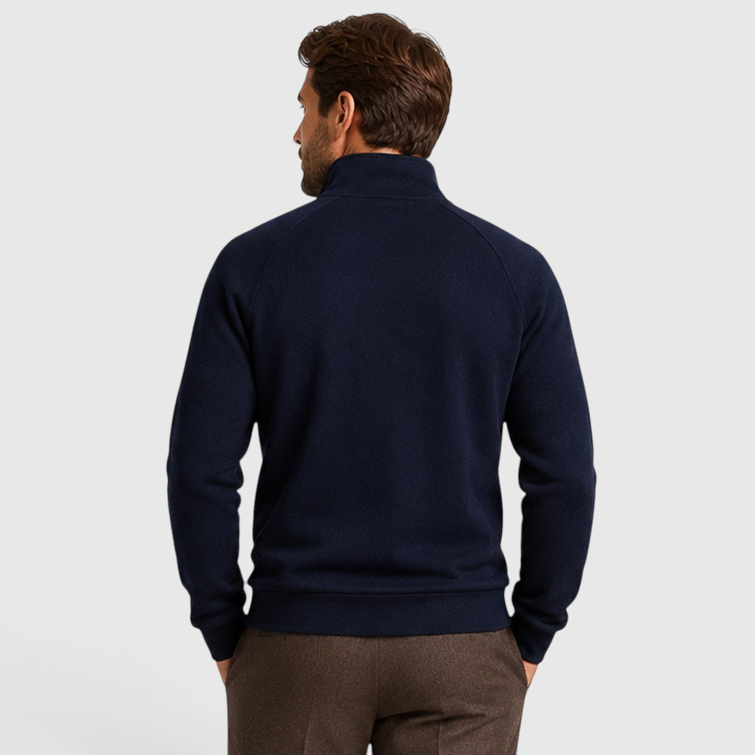 Men's Slim Fit Zip Neck Fleece Sweater with Stand Collar