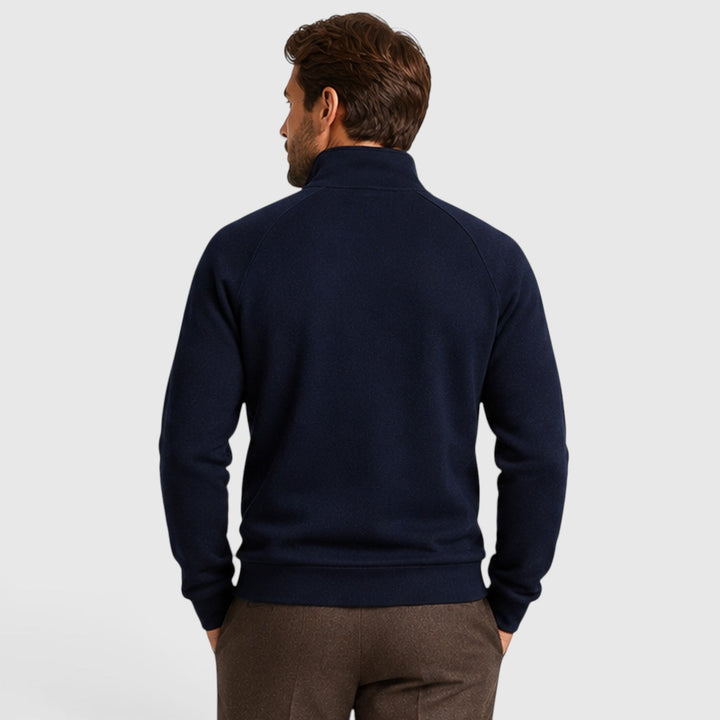 Men's Slim Fit Zip Neck Fleece Sweater with Stand Collar