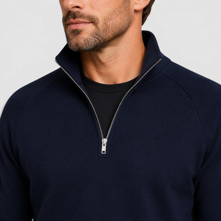 Men's Slim Fit Zip Neck Fleece Sweater with Stand Collar