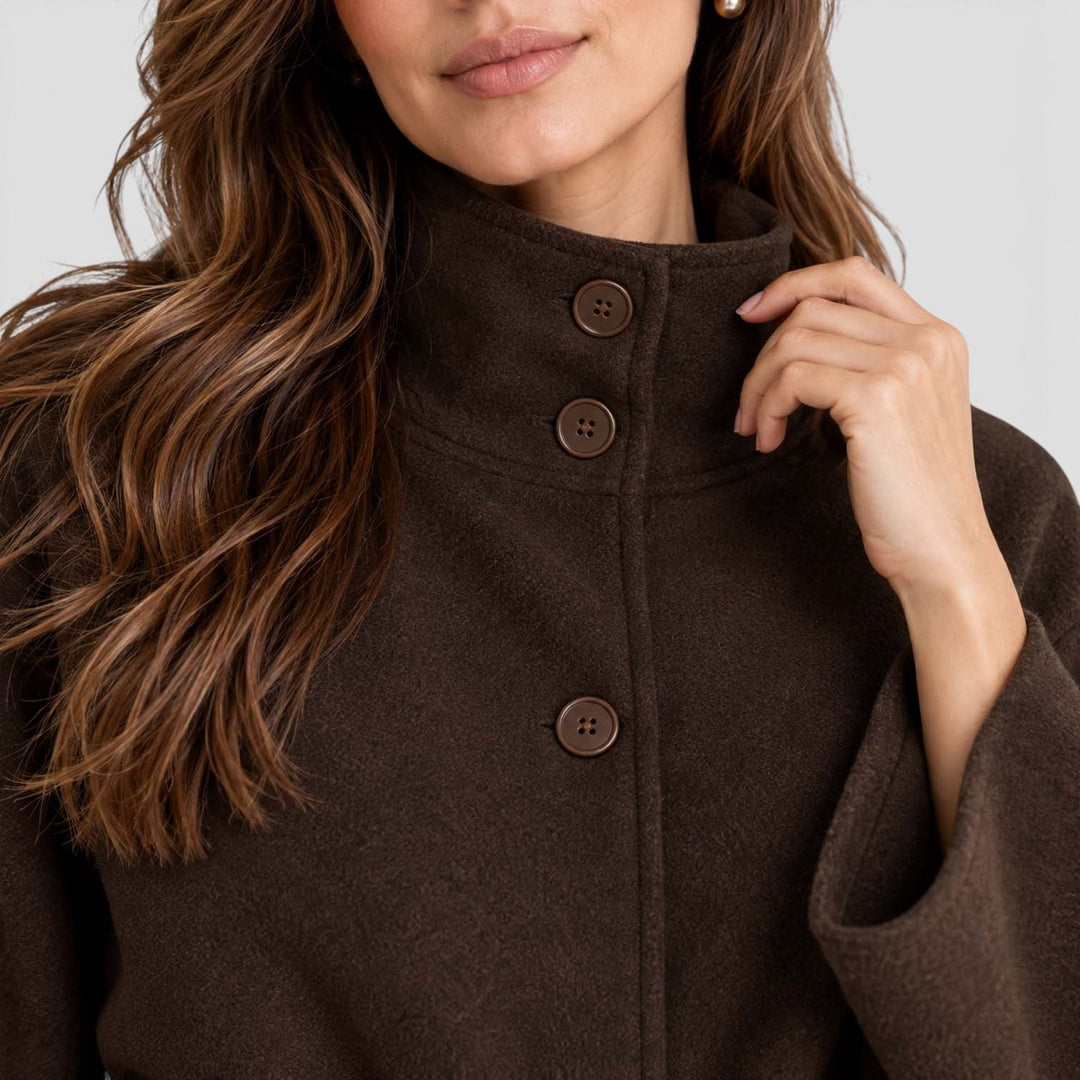 Women's Classic Wool Blend Belted Cape Jacket with Stand Collar