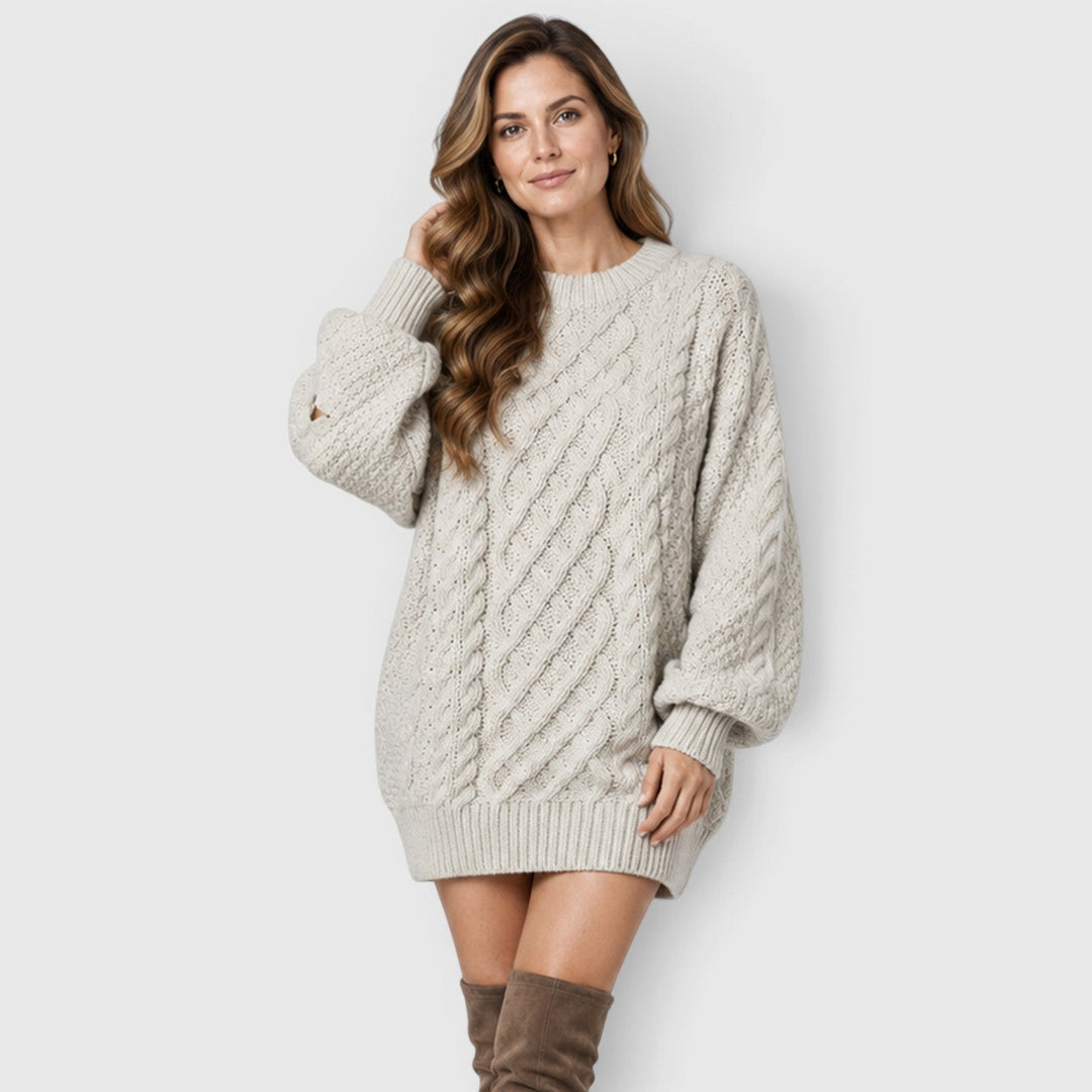 Women's Classic Cable Knit Long Sleeve Jumper Dress