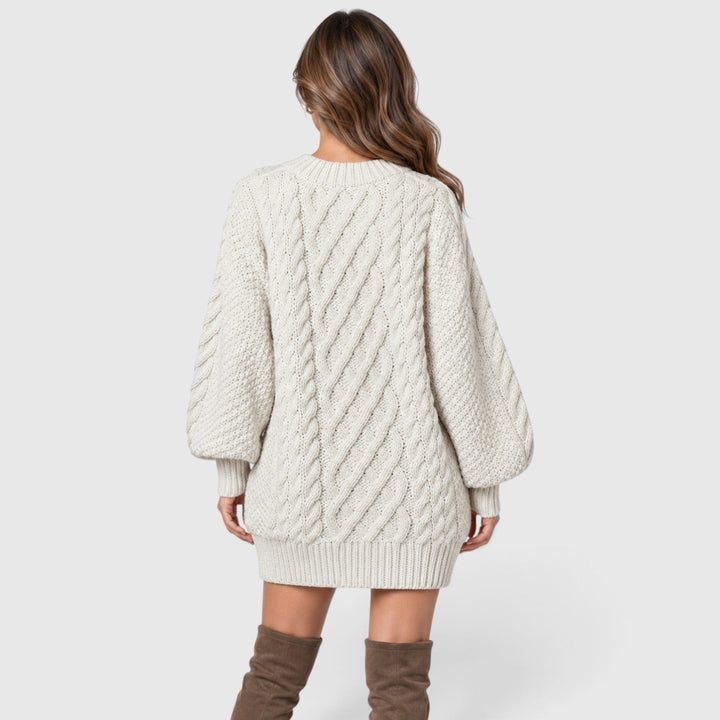 Women's Classic Cable Knit Long Sleeve Jumper Dress