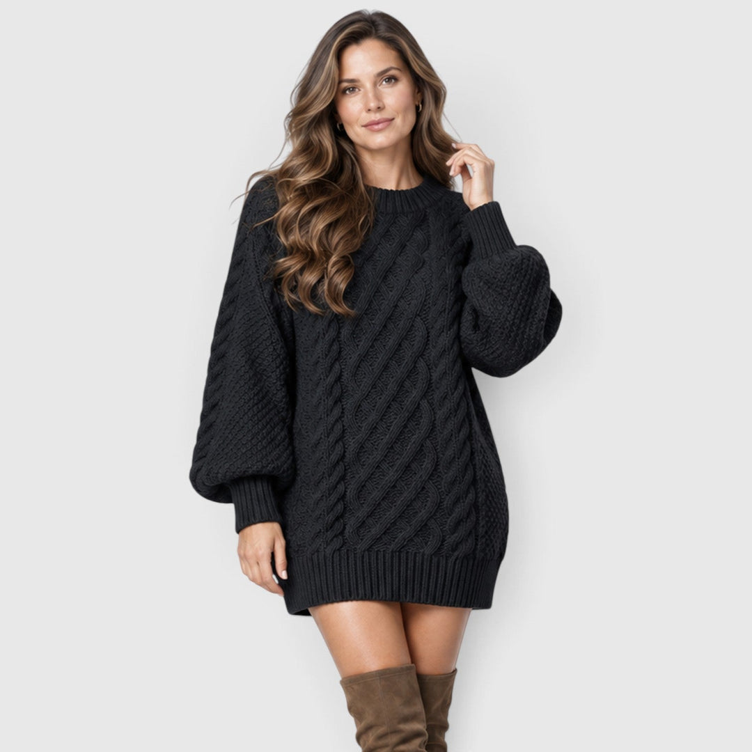 Women's Classic Cable Knit Long Sleeve Jumper Dress
