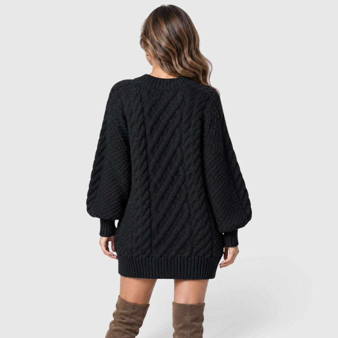 Women's Classic Cable Knit Long Sleeve Jumper Dress