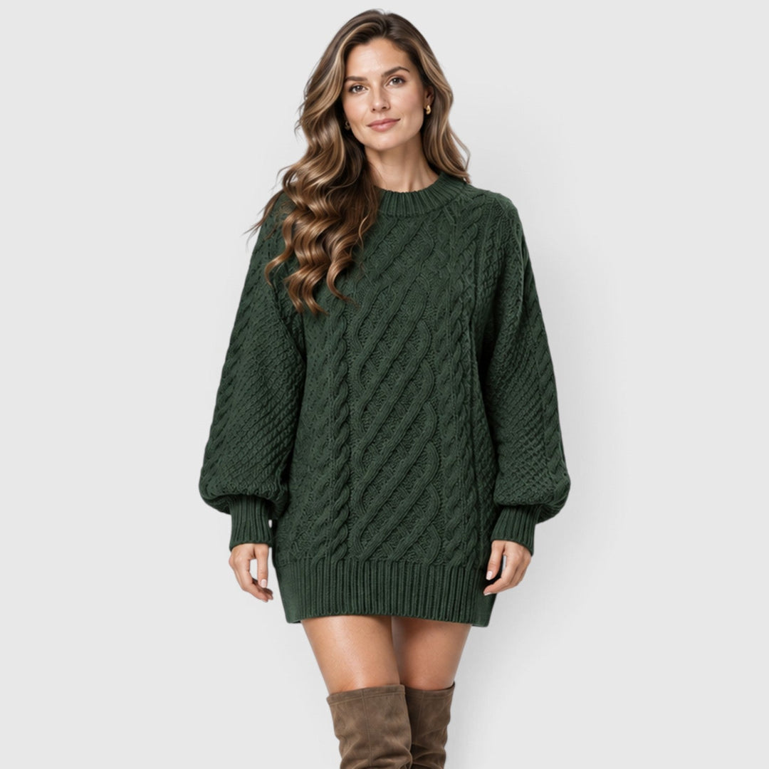 Women's Classic Cable Knit Long Sleeve Jumper Dress