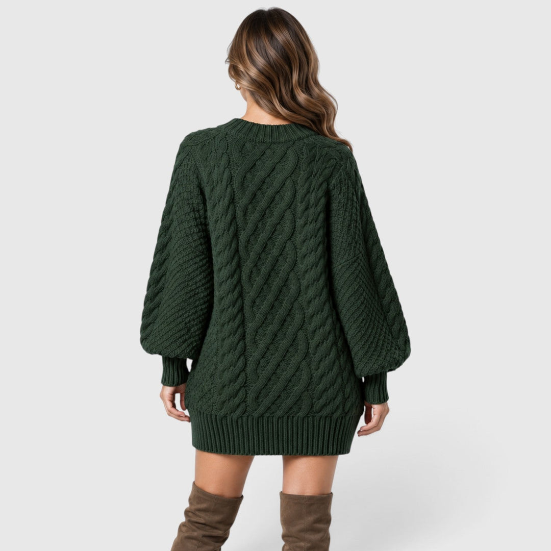 Women's Classic Cable Knit Long Sleeve Jumper Dress