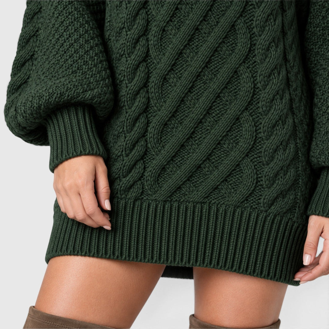 Women's Classic Cable Knit Long Sleeve Jumper Dress