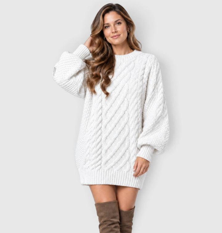 Women's Classic Cable Knit Long Sleeve Jumper Dress