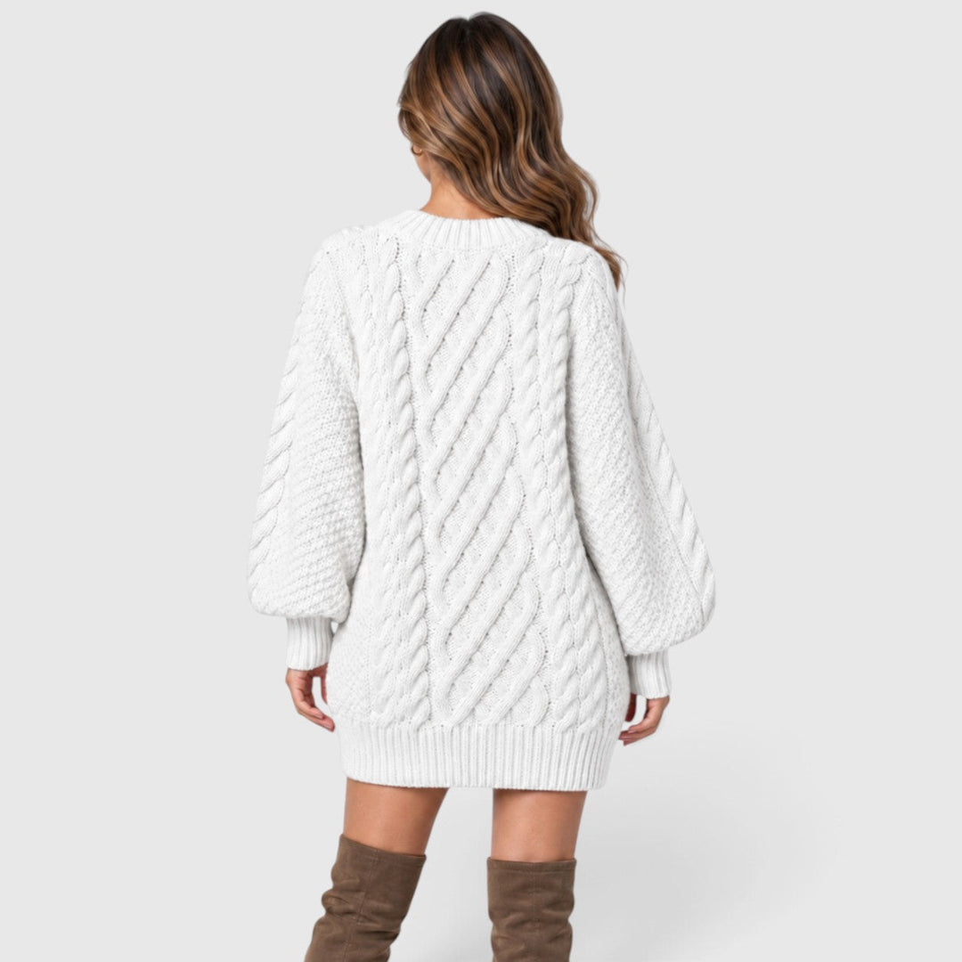 Women's Classic Cable Knit Long Sleeve Jumper Dress