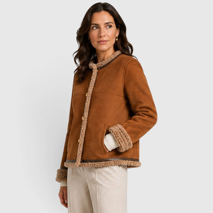 Women's Casual Faux Shearling Winter Jacket in Caramel
