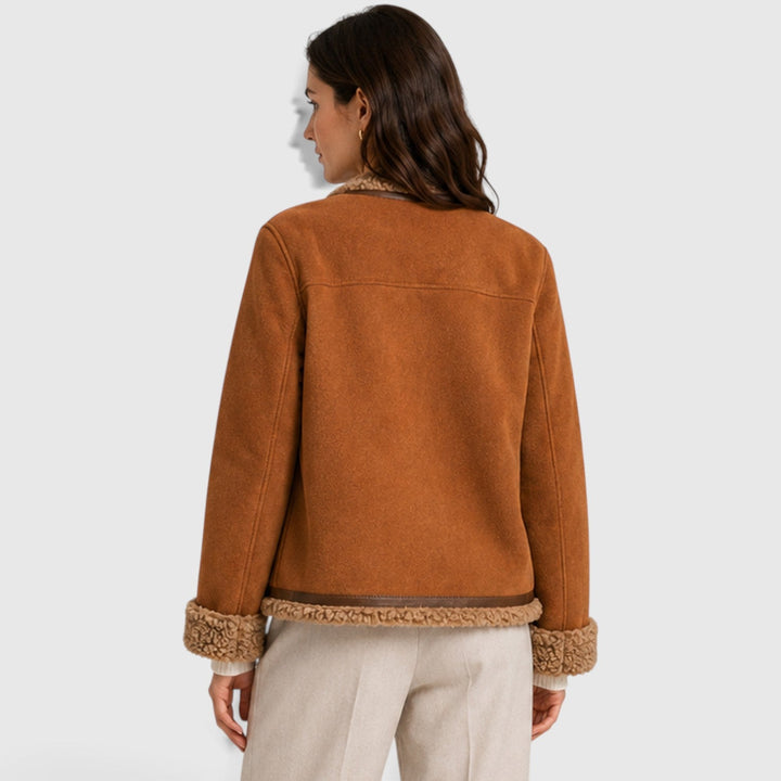 Women's Casual Faux Shearling Winter Jacket in Caramel