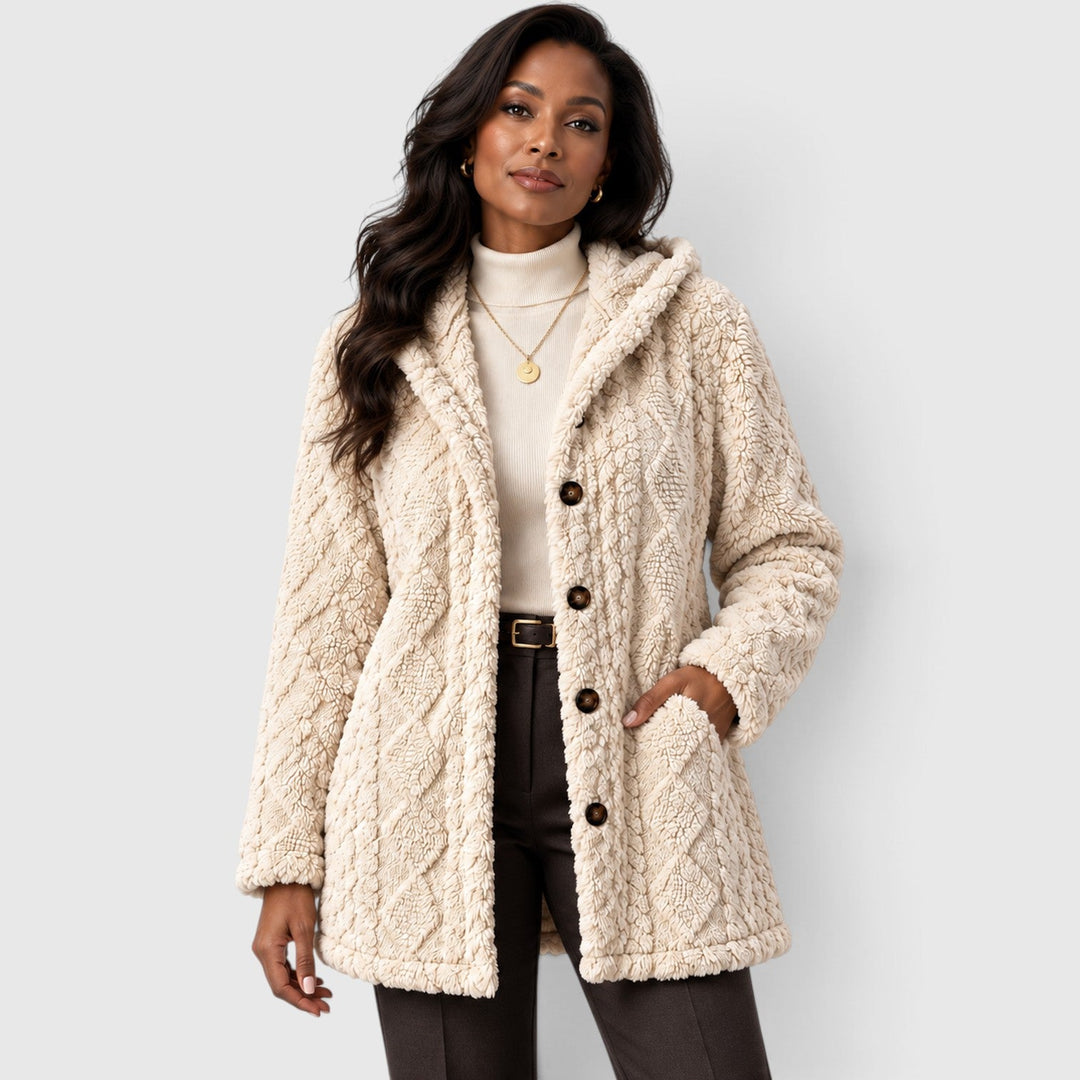 Women's Casual Faux Fur Hooded Teddy Coat with Button-Up Front