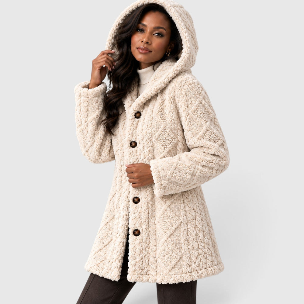 Women's Casual Faux Fur Hooded Teddy Coat with Button-Up Front