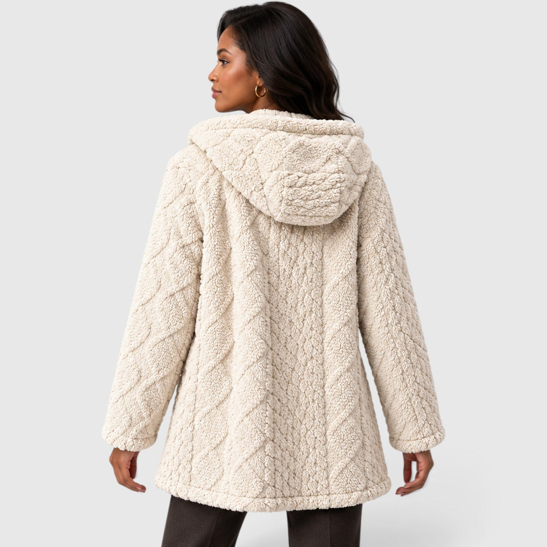 Women's Casual Faux Fur Hooded Teddy Coat with Button-Up Front
