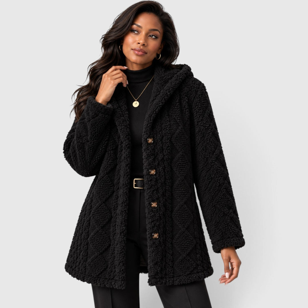 Women's Casual Faux Fur Hooded Teddy Coat with Button-Up Front