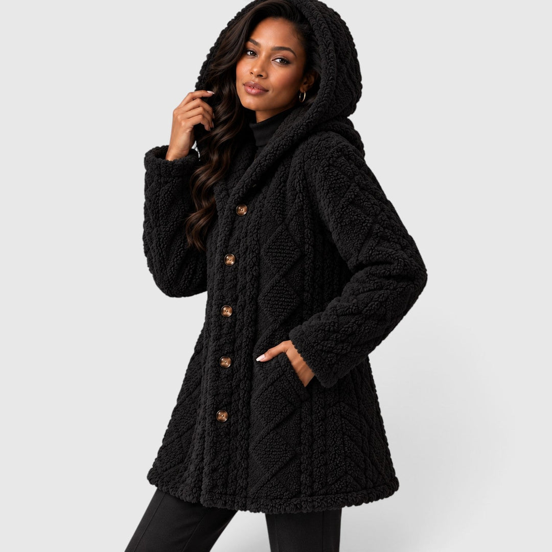 Women's Casual Faux Fur Hooded Teddy Coat with Button-Up Front