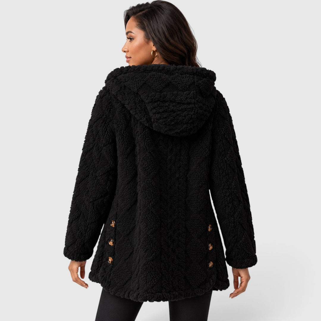 Women's Casual Faux Fur Hooded Teddy Coat with Button-Up Front