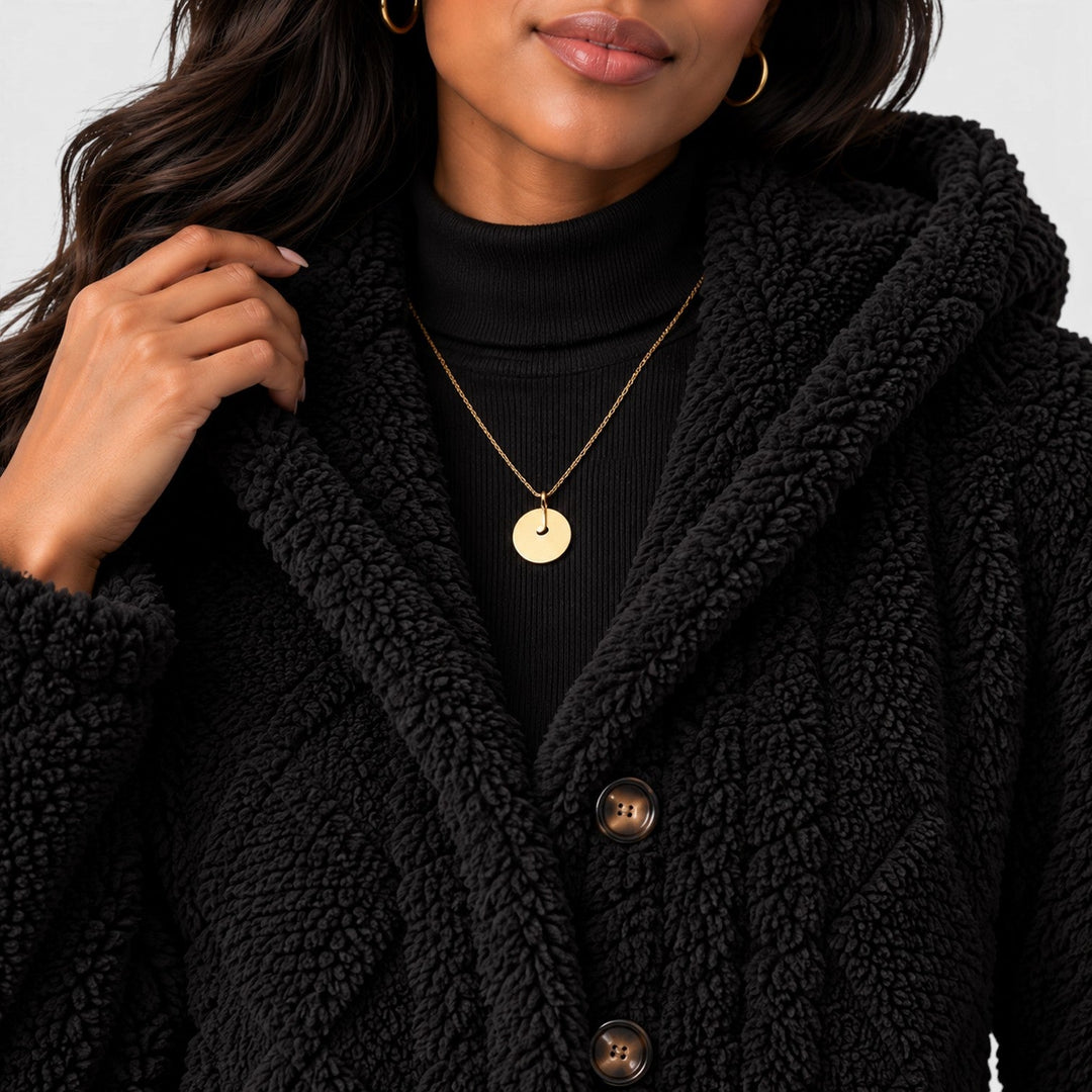 Women's Casual Faux Fur Hooded Teddy Coat with Button-Up Front
