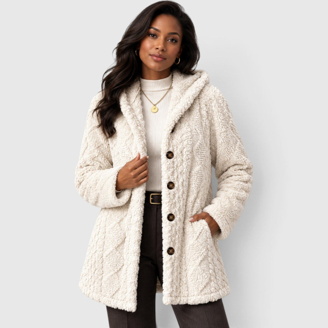 Women's Casual Faux Fur Hooded Teddy Coat with Button-Up Front