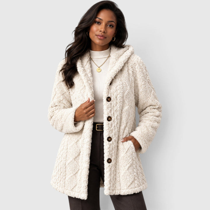 Women's Casual Faux Fur Hooded Teddy Coat with Button-Up Front