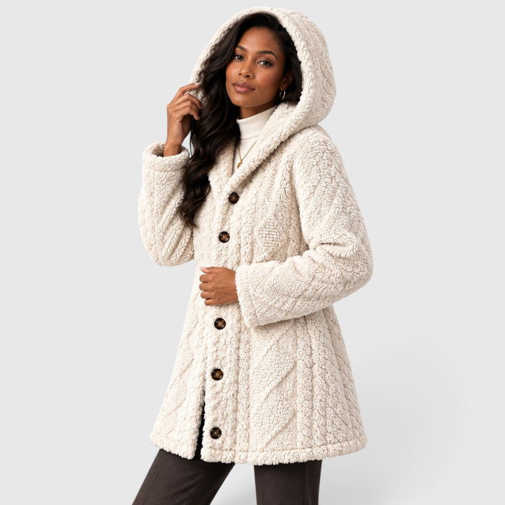 Women's Casual Faux Fur Hooded Teddy Coat with Button-Up Front
