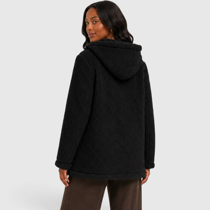 Women's Casual Plush Teddy Fleece Hooded Cardigan with Buttons