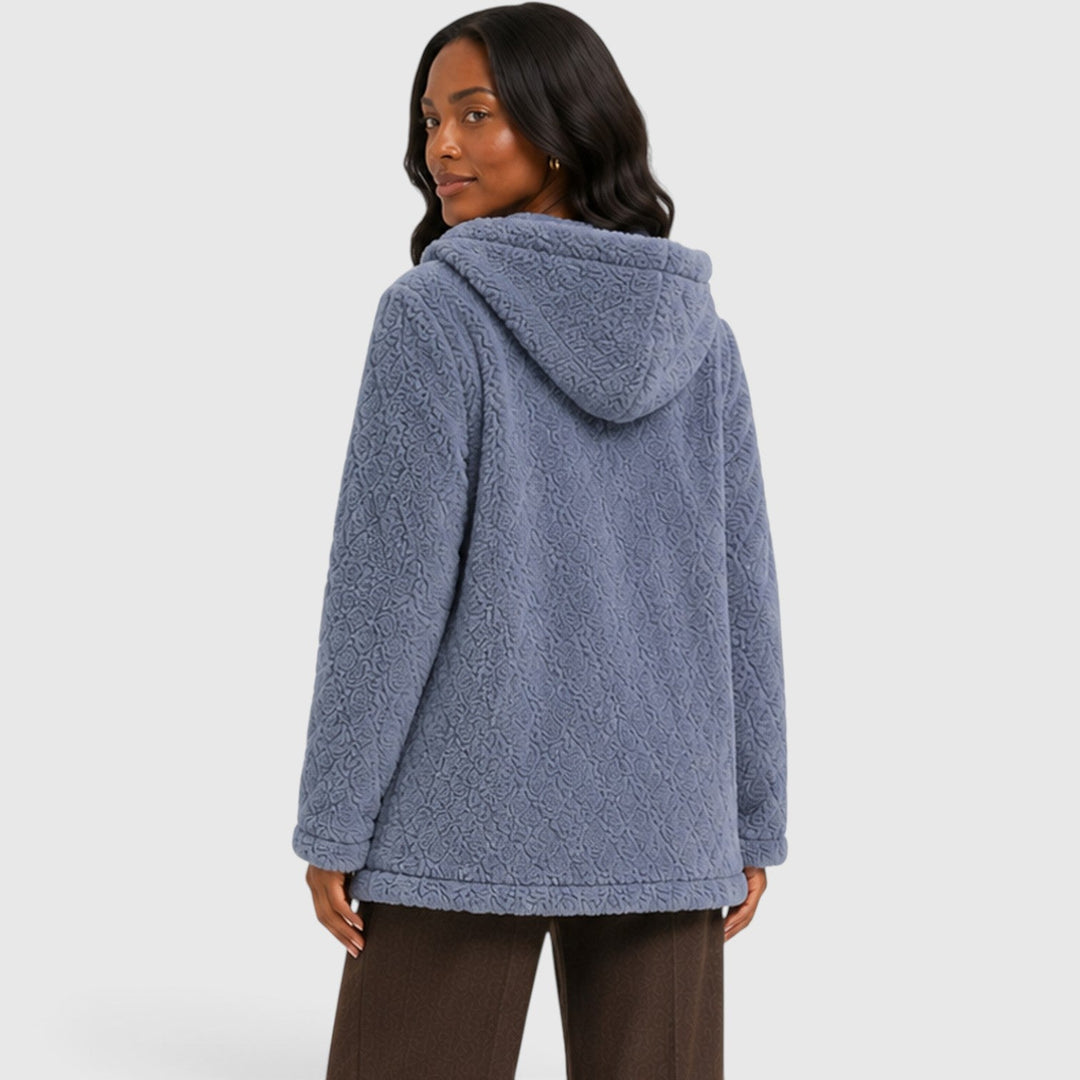 Women's Casual Plush Teddy Fleece Hooded Cardigan with Buttons