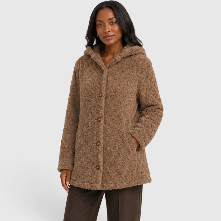 Women's Casual Plush Teddy Fleece Hooded Cardigan with Buttons
