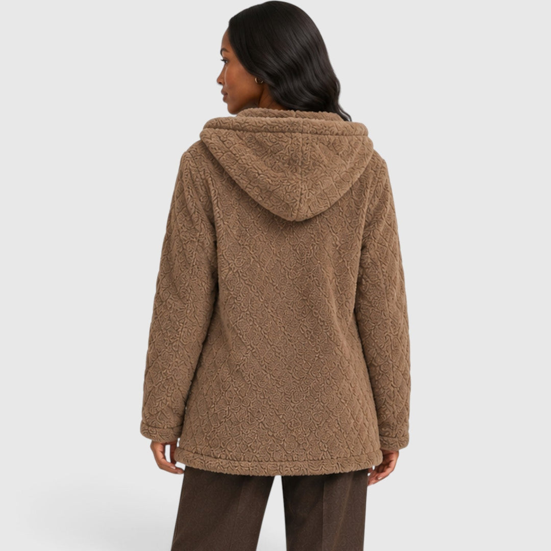 Women's Casual Plush Teddy Fleece Hooded Cardigan with Buttons