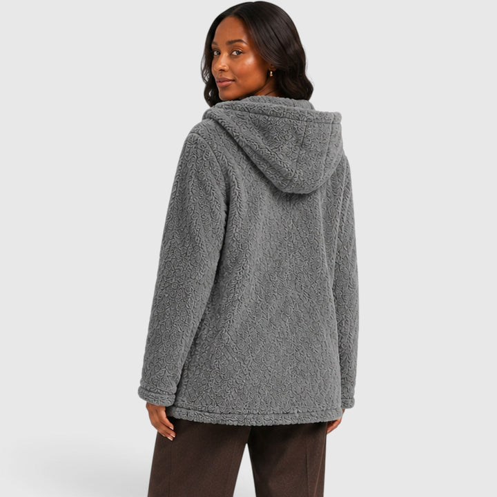 Women's Casual Plush Teddy Fleece Hooded Cardigan with Buttons