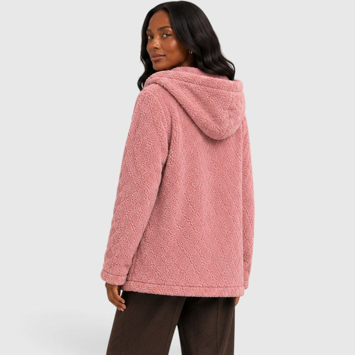 Women's Casual Plush Teddy Fleece Hooded Cardigan with Buttons