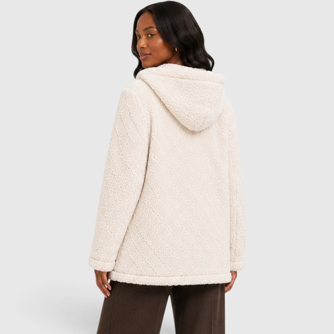 Women's Casual Plush Teddy Fleece Hooded Cardigan with Buttons