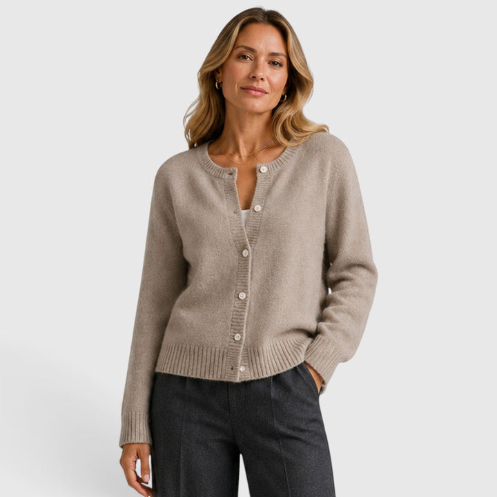 Women's Soft Knit Button-Up Round Neck Cardigan