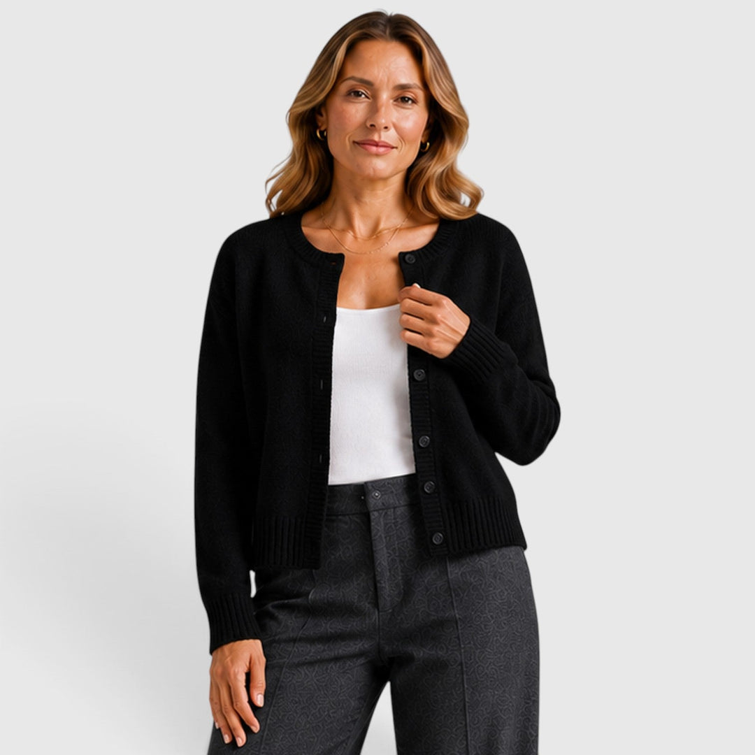 Women's Soft Knit Button-Up Round Neck Cardigan