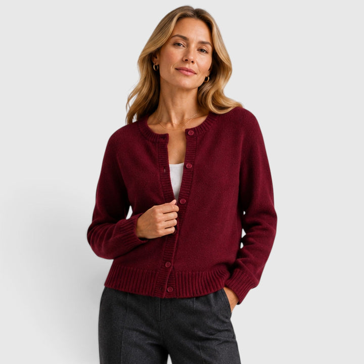 Women's Soft Knit Button-Up Round Neck Cardigan