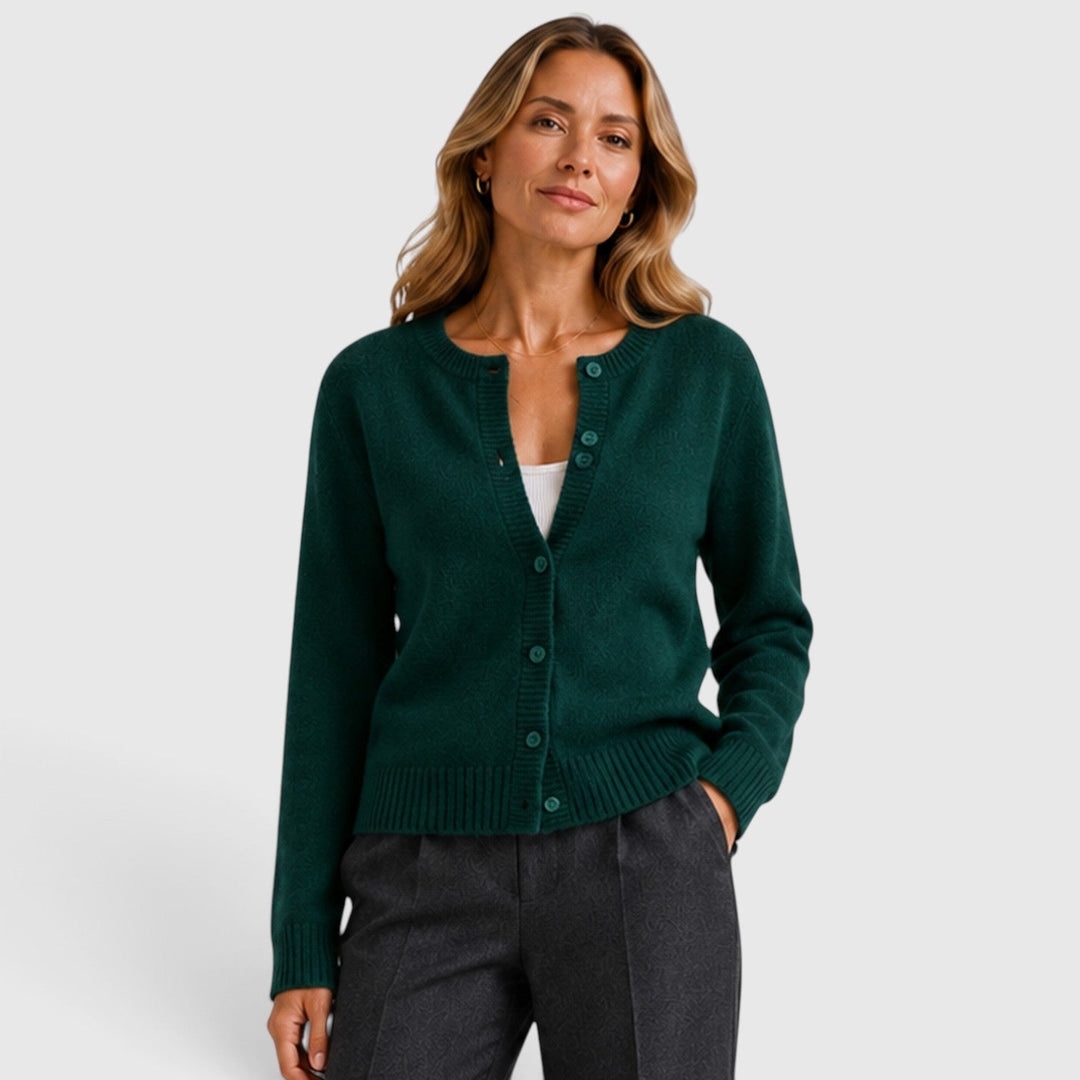 Women's Soft Knit Button-Up Round Neck Cardigan
