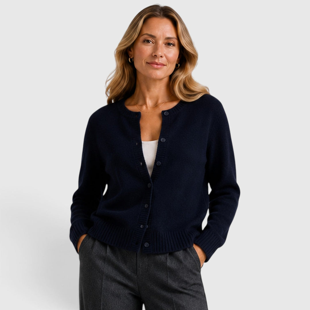 Women's Soft Knit Button-Up Round Neck Cardigan