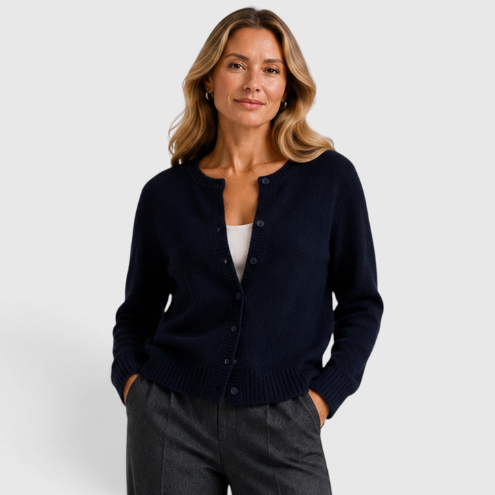 Women's Soft Knit Button-Up Round Neck Cardigan