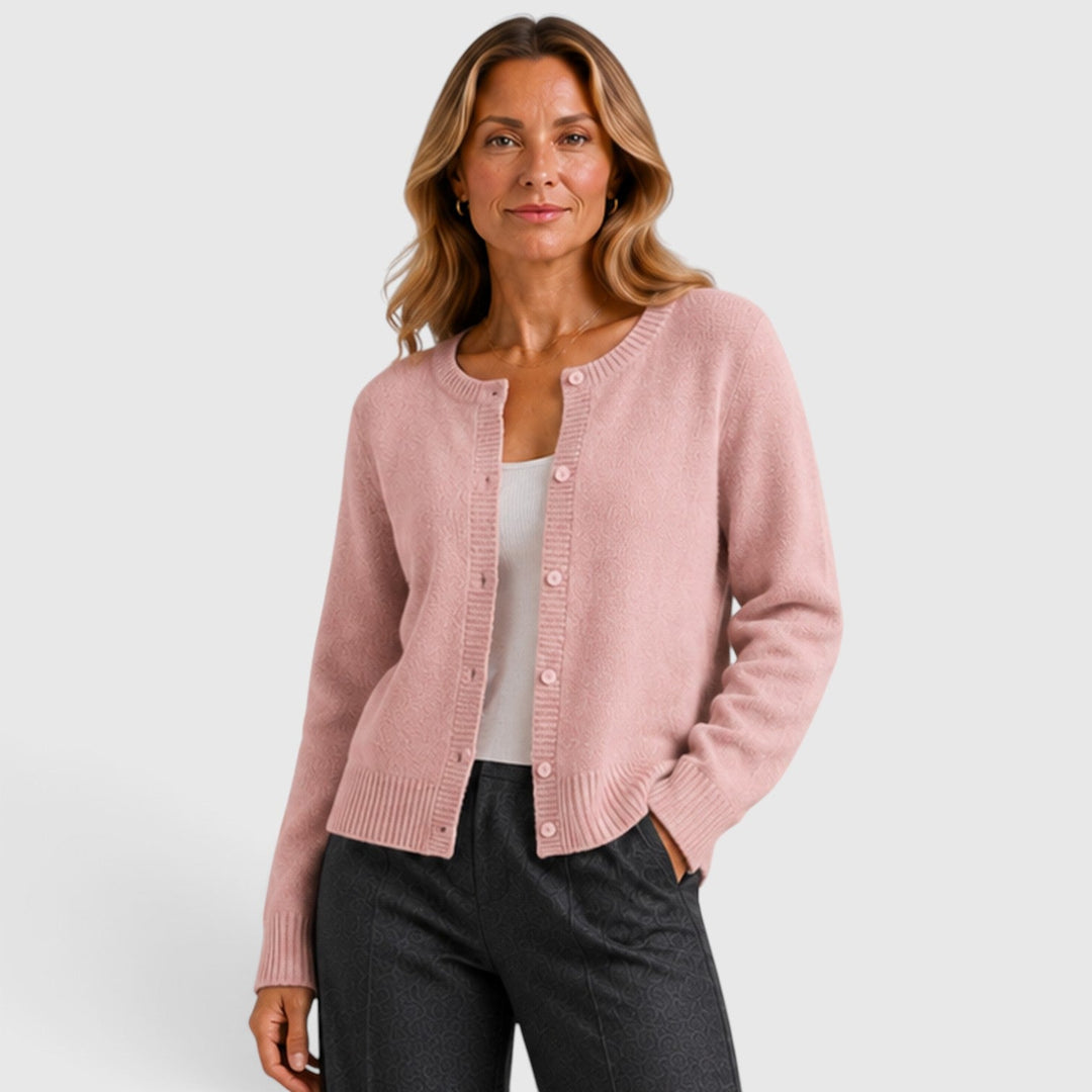 Women's Soft Knit Button-Up Round Neck Cardigan