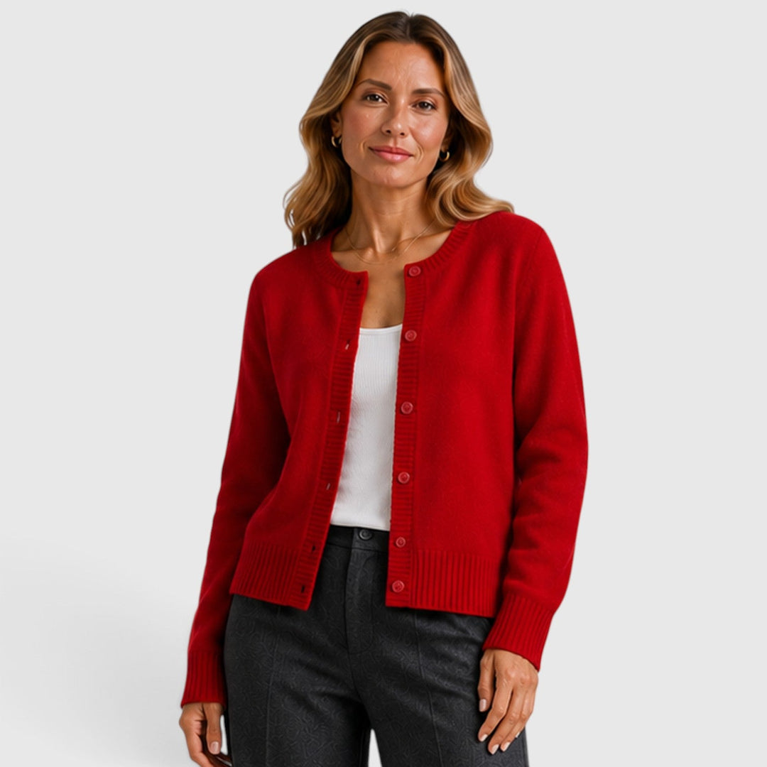 Women's Soft Knit Button-Up Round Neck Cardigan